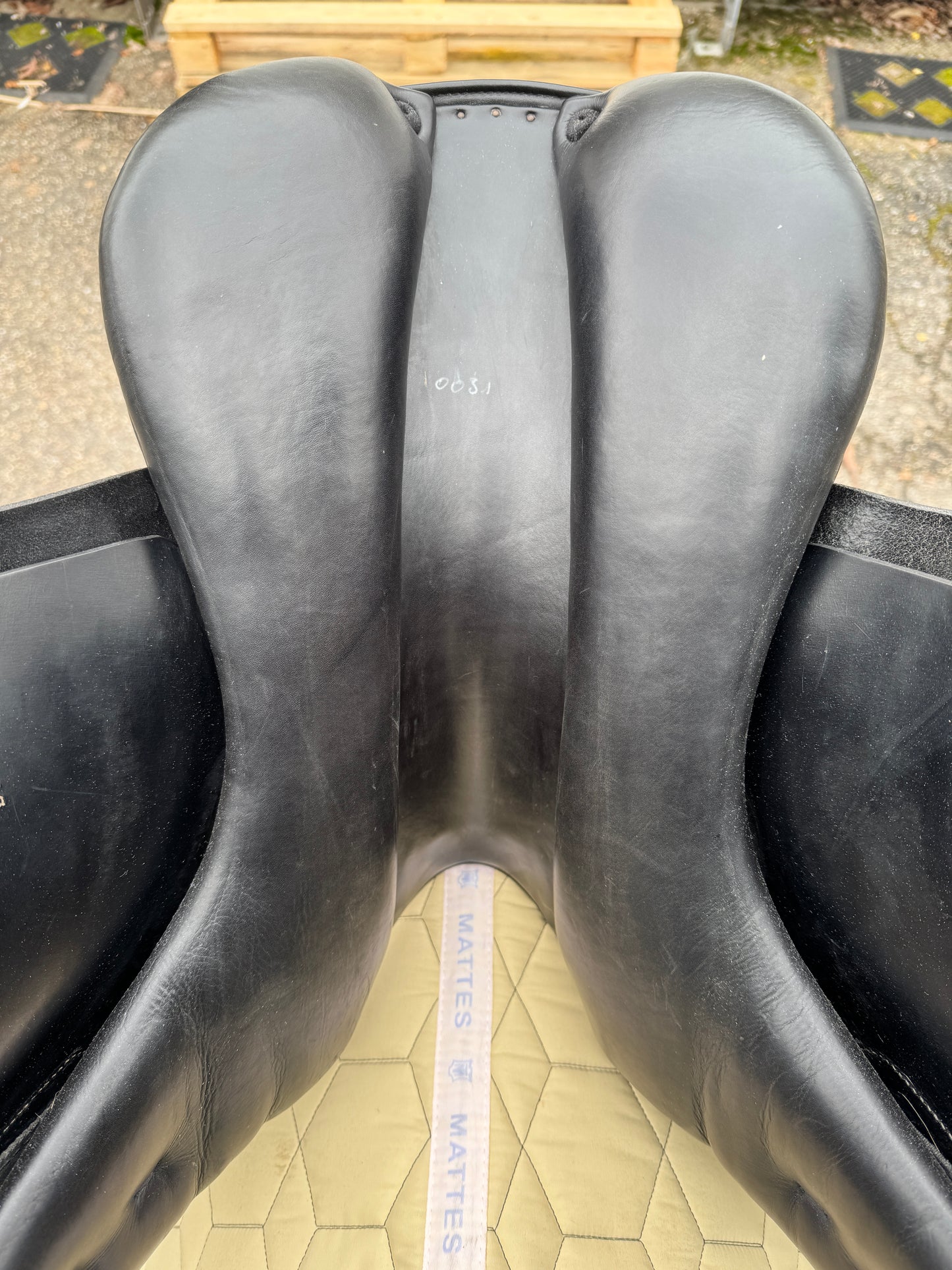 Silla de doma clásica Amerigo Basso #K89, asiento semiprofundo de 17 pulgadas