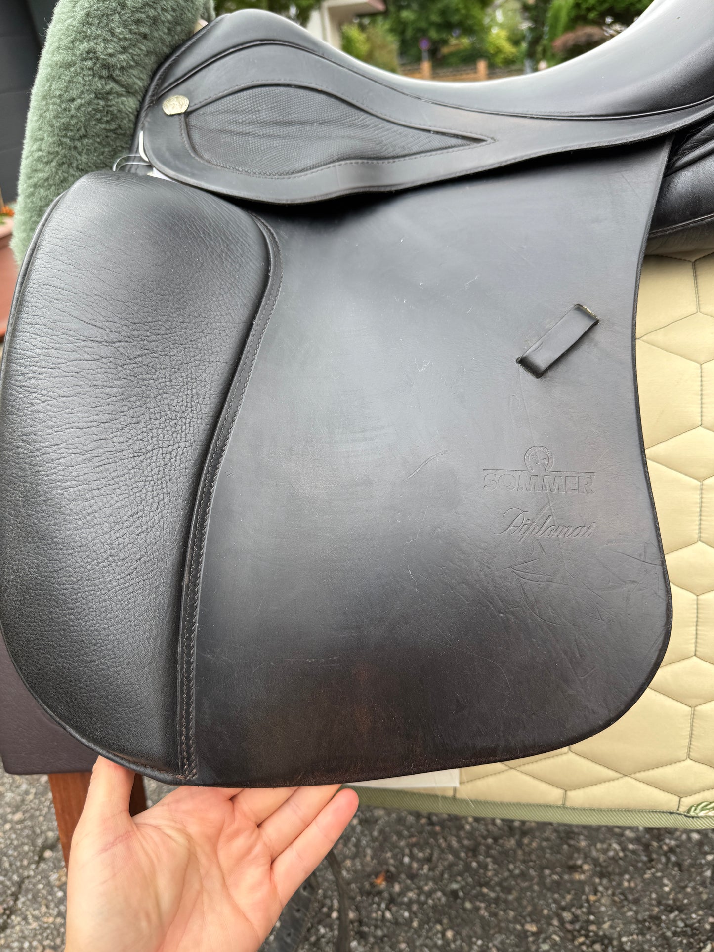 #172 Sommer Diplomat Dressursattel 18 Zoll Protection Kissen schwarz kurzes Blatt