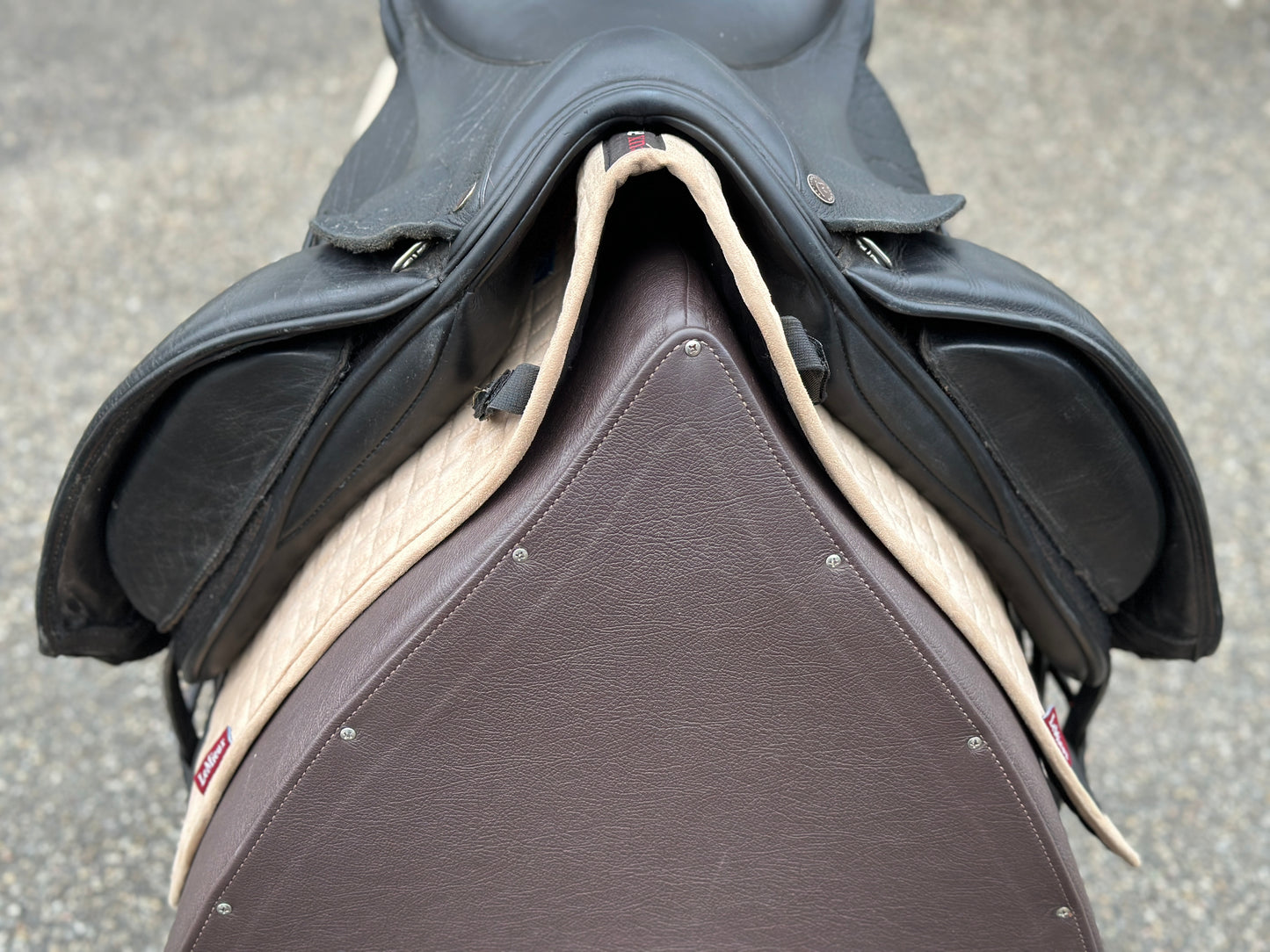 Silla de doma Dresch de 17 pulgadas con ruedas de velcro y cuero de búfalo