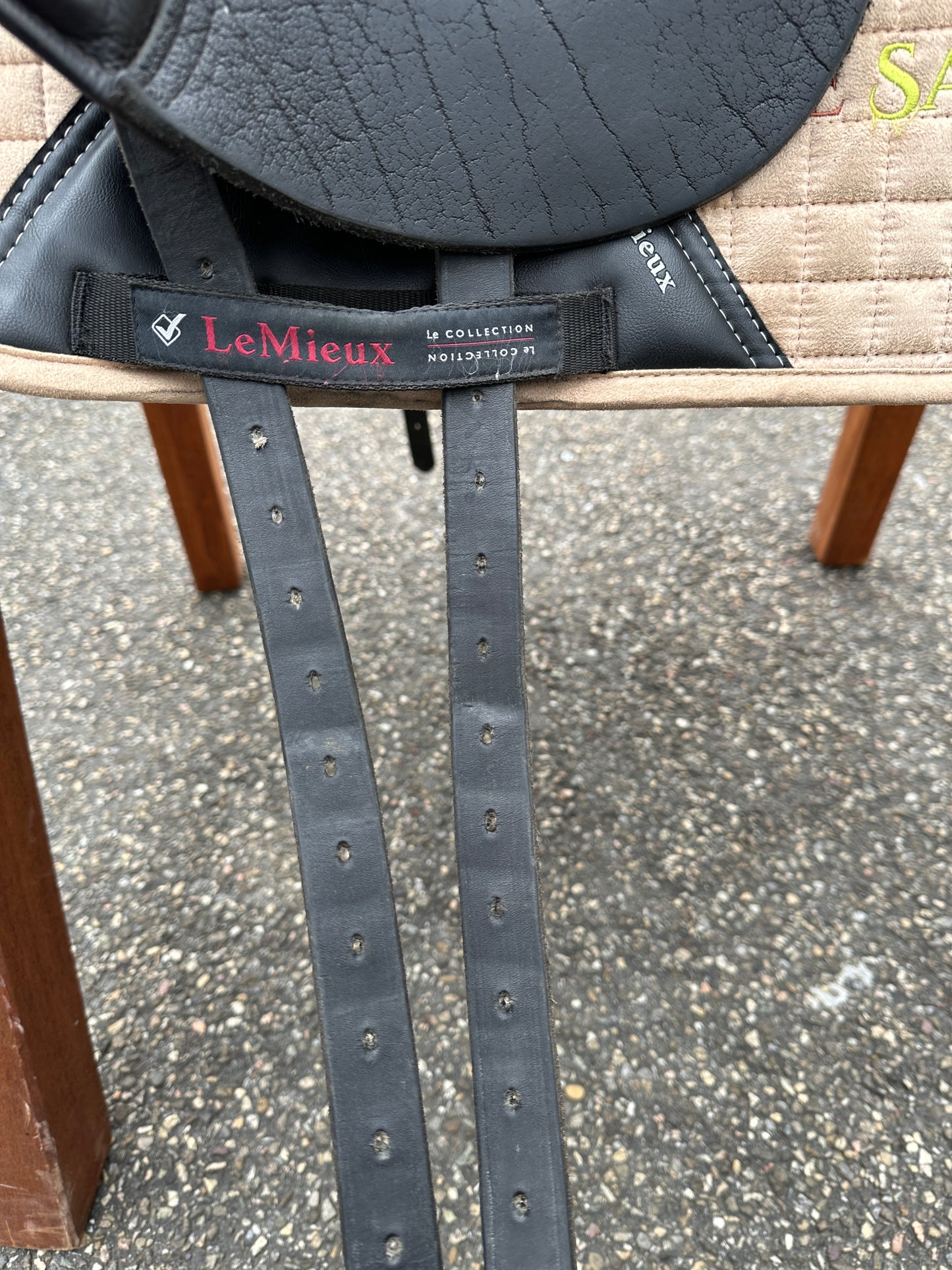 Silla de doma Dresch de 17 pulgadas con ruedas de velcro y cuero de búfalo