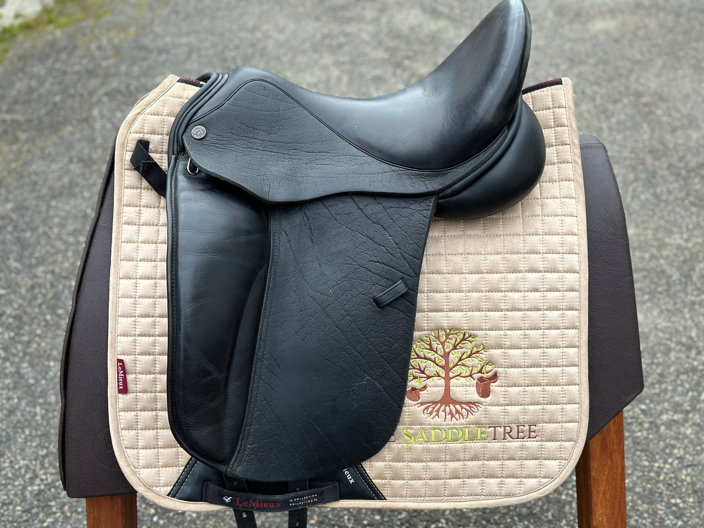 Silla de doma Dresch de 17 pulgadas con ruedas de velcro y cuero de búfalo