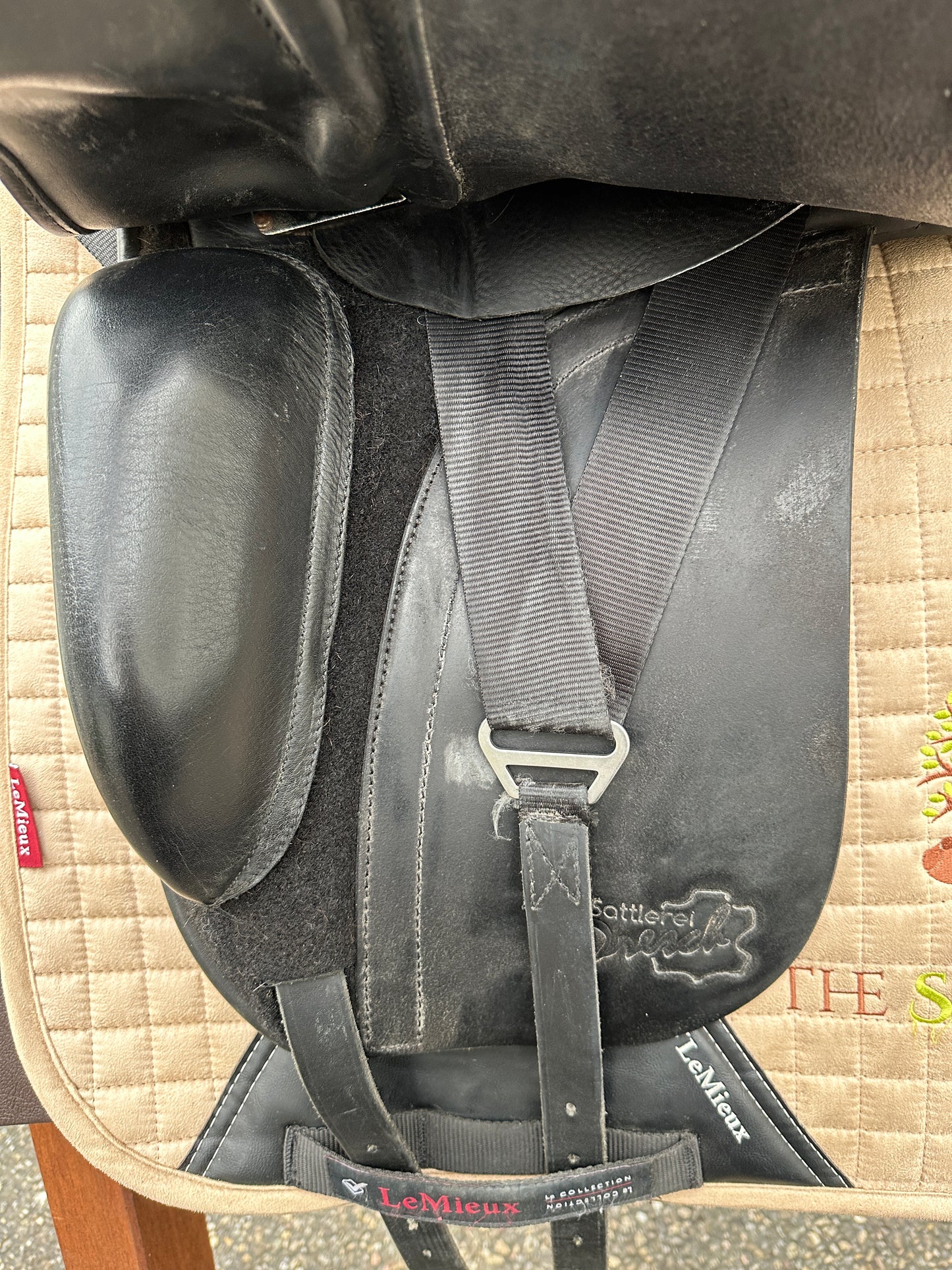 Silla de doma Dresch de 17 pulgadas con ruedas de velcro y cuero de búfalo
